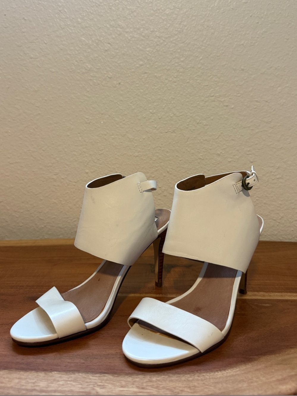 Halogen White Open-Ankle Buckle Stiletto Sandals